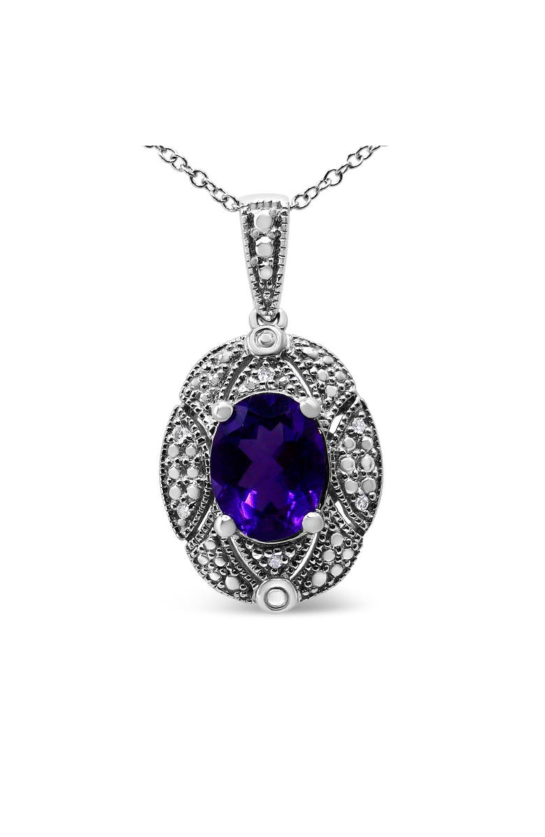 Haus of Brilliance Silver Diamond Accent and Amethyst Gemstone Pendant Necklace, Main, color, White