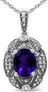 Haus of Brilliance Silver Diamond Accent and Amethyst Gemstone Pendant Necklace