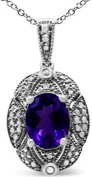 Haus of Brilliance Silver Diamond Accent and Amethyst Gemstone Pendant Necklace