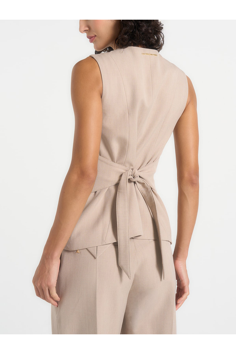 Maisie Tailored Crew Neck Cinch Waistcoat, Alternate, color, Taupe
