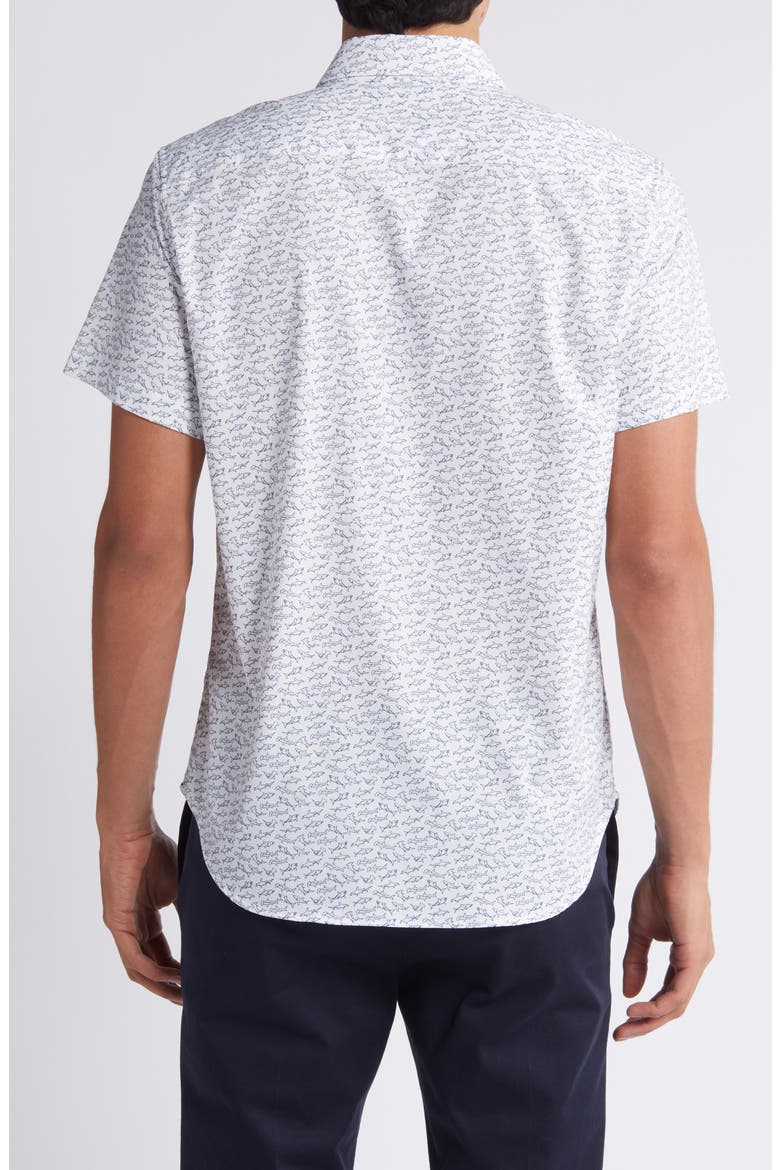 Tech Shark Print Short Sleeve Performance Button-Up Shirt, Alternate, color, SHARK PARTY V4 C25
