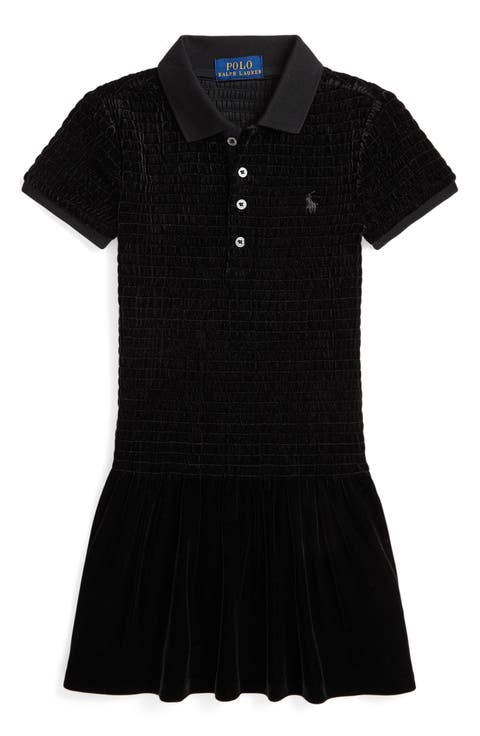 Kids' Smocked Velour Polo Dress