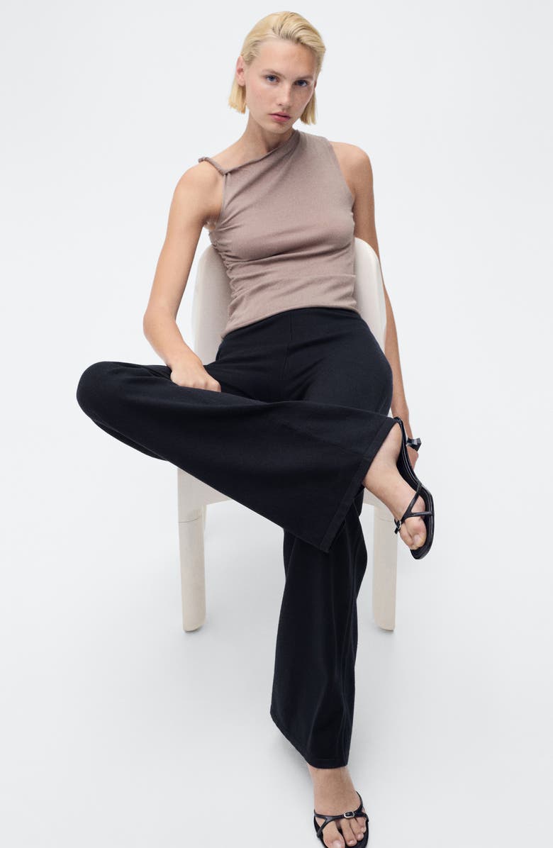 MANGO High Waist Wide Leg Knit Pants, Alternate, color, Dark Navy