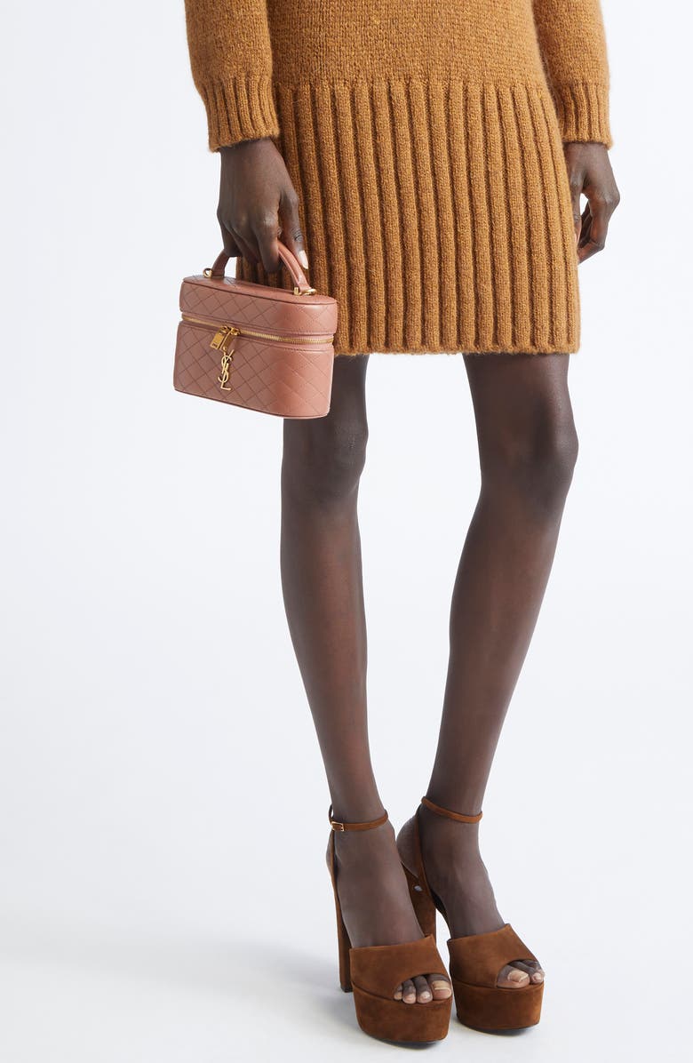 Saint Laurent Mini Gaby Quilted Leather Vanity Case, Alternate, color, Barely Pink