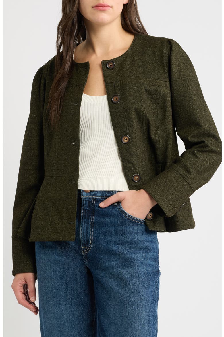 Puff Shoulder Button Front Jacket, Alternate, color, GOLDEN OLIVE