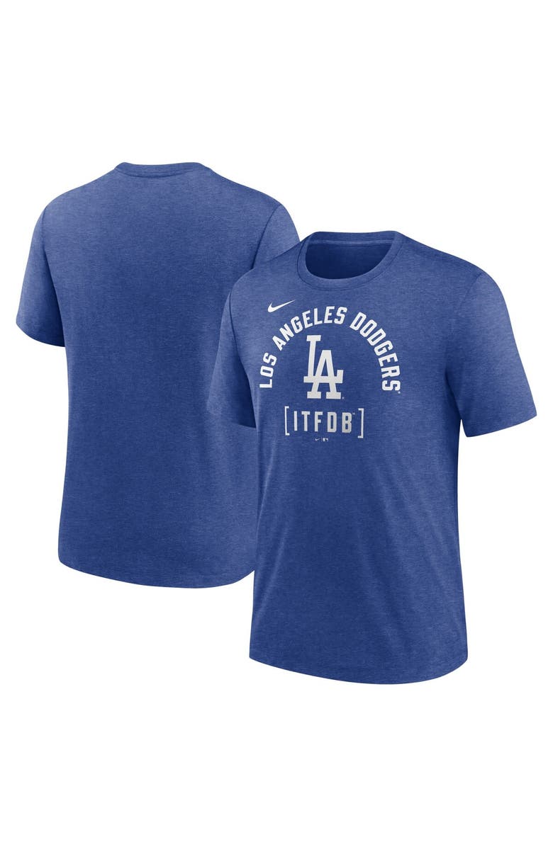 Nike Men's Nike Heather Royal Los Angeles Dodgers Swing Big Tri-Blend T-Shirt, Main, color, 