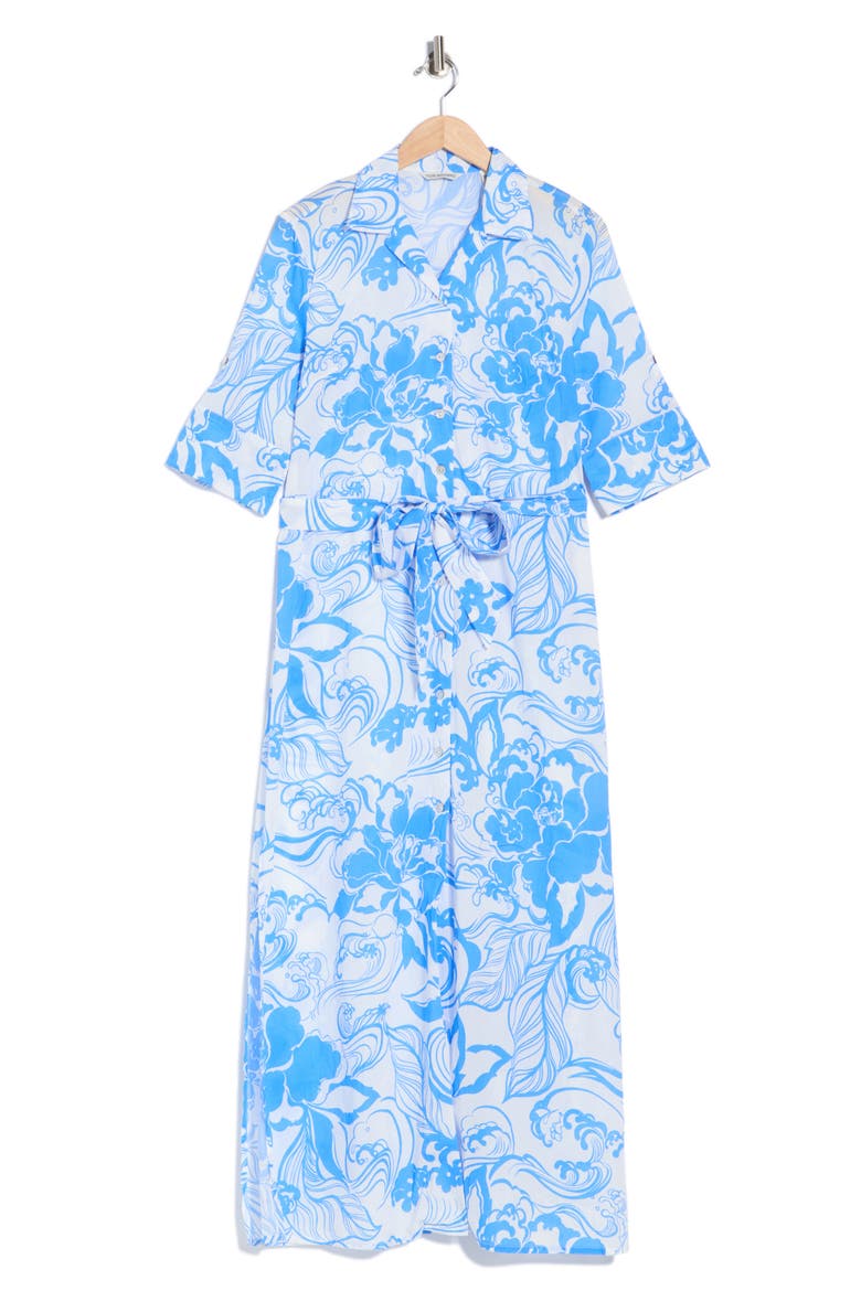 A Swell Time Sanna Tie Waist Shirtdress, Alternate, color, WHITE/ BLUE