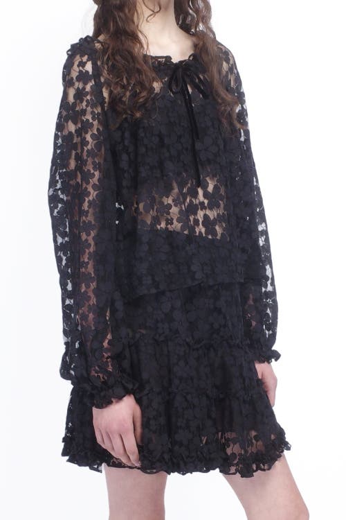Shop Anna Sui Shadow Blossom Tulle Elastic Lace Blouse In Black