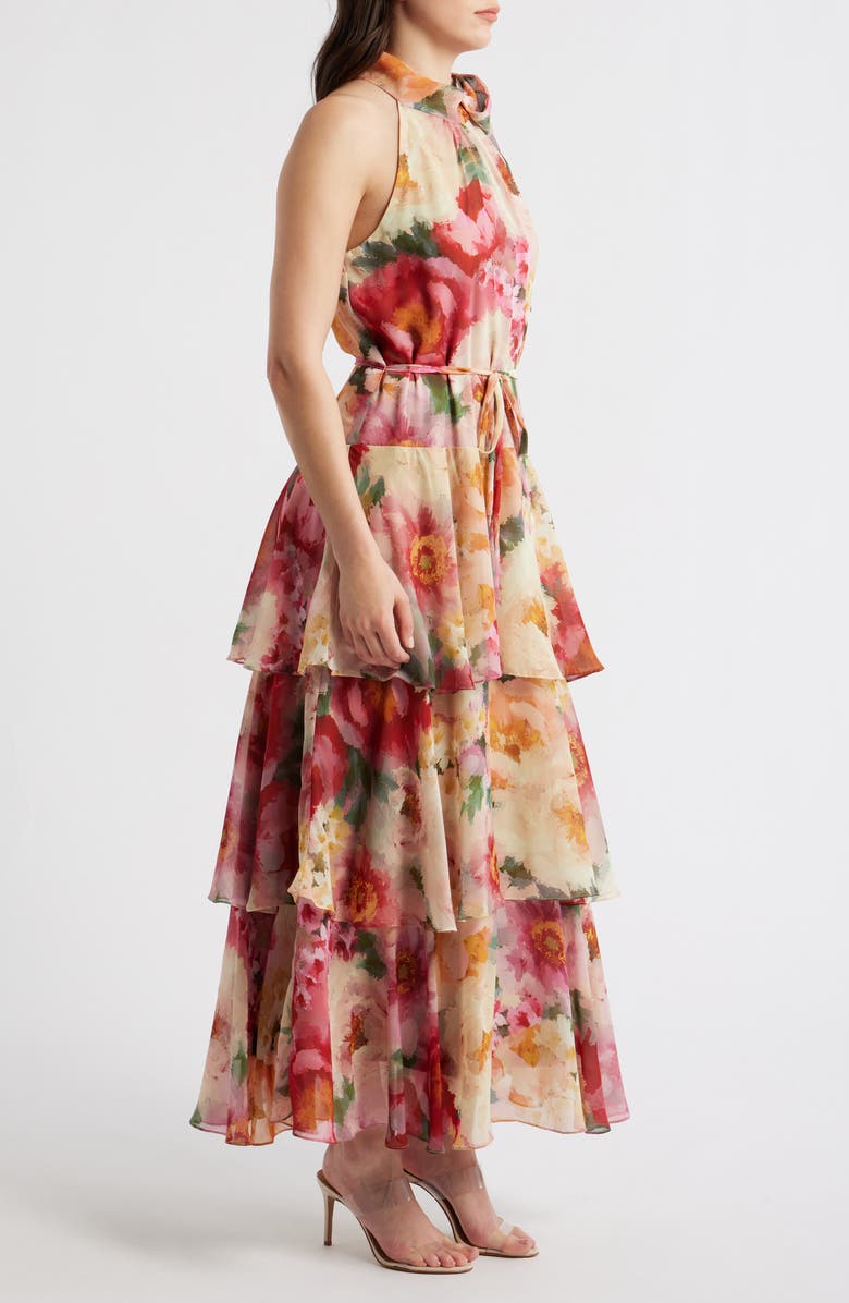 Julia Jordan Mock Neck Tiered Maxi Dress, Alternate, color, Orange Multi