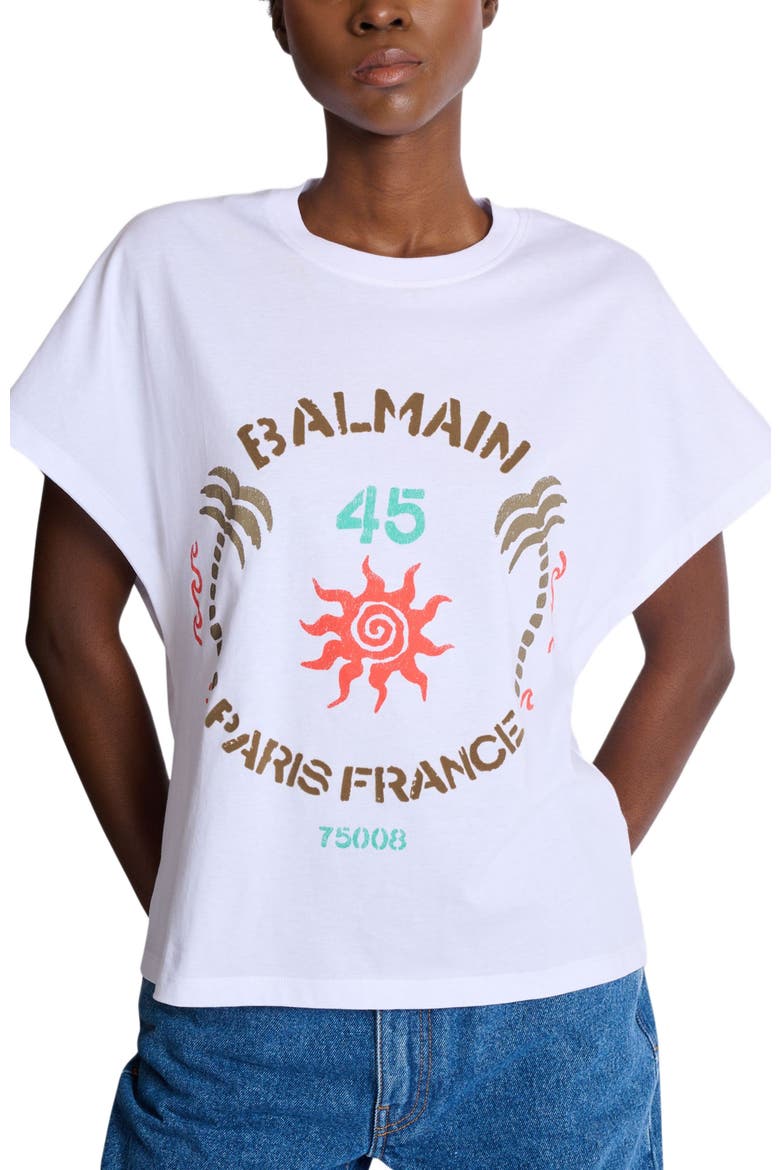 T-shirt with Balmain Club print, Alternate, color, white