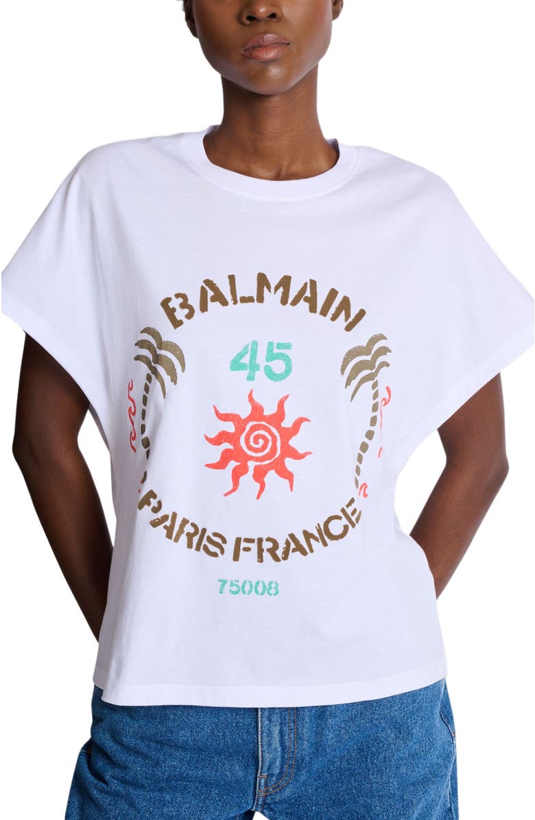 Balmain T-shirt with Balmain Club print, Alternate, color, White