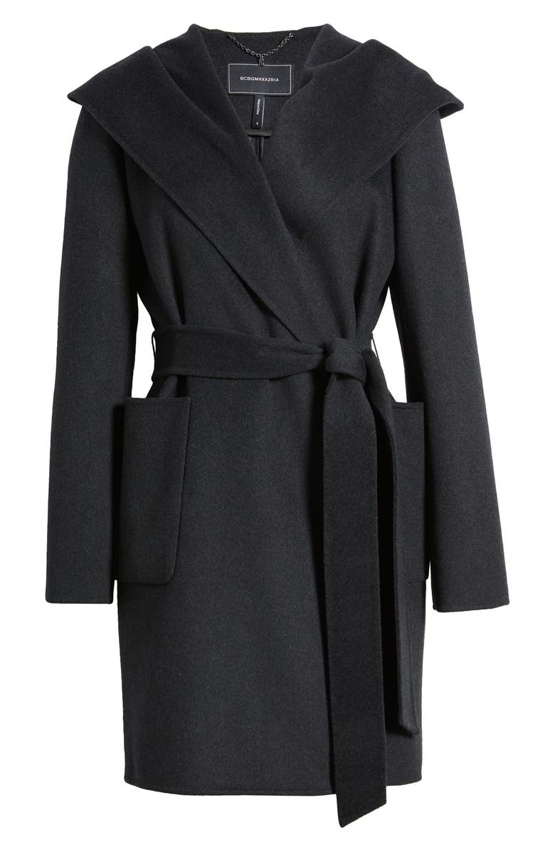 BCBGMAXAZRIA Hooded Wrap Coat, Alternate, color, 