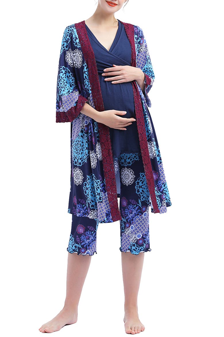 Natalie 3-Piece Maternity/Nursing Pajama Set, Main, color, MULTICOLORED