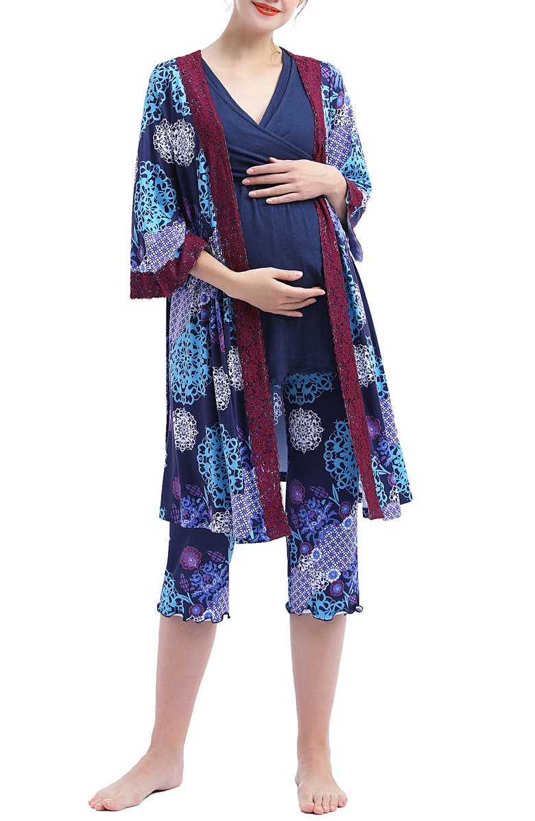 Kimi and Kai Natalie 3-Piece Maternity/Nursing Pajama Set, Main, color, Multicolored