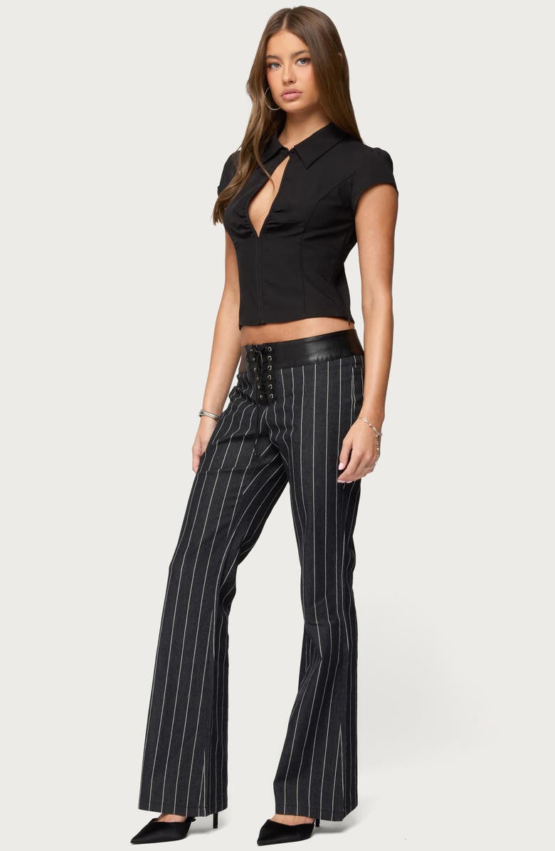 EDIKTED Pinstripe Faux Leather Waist Lace-Up Pants, Alternate, color, 