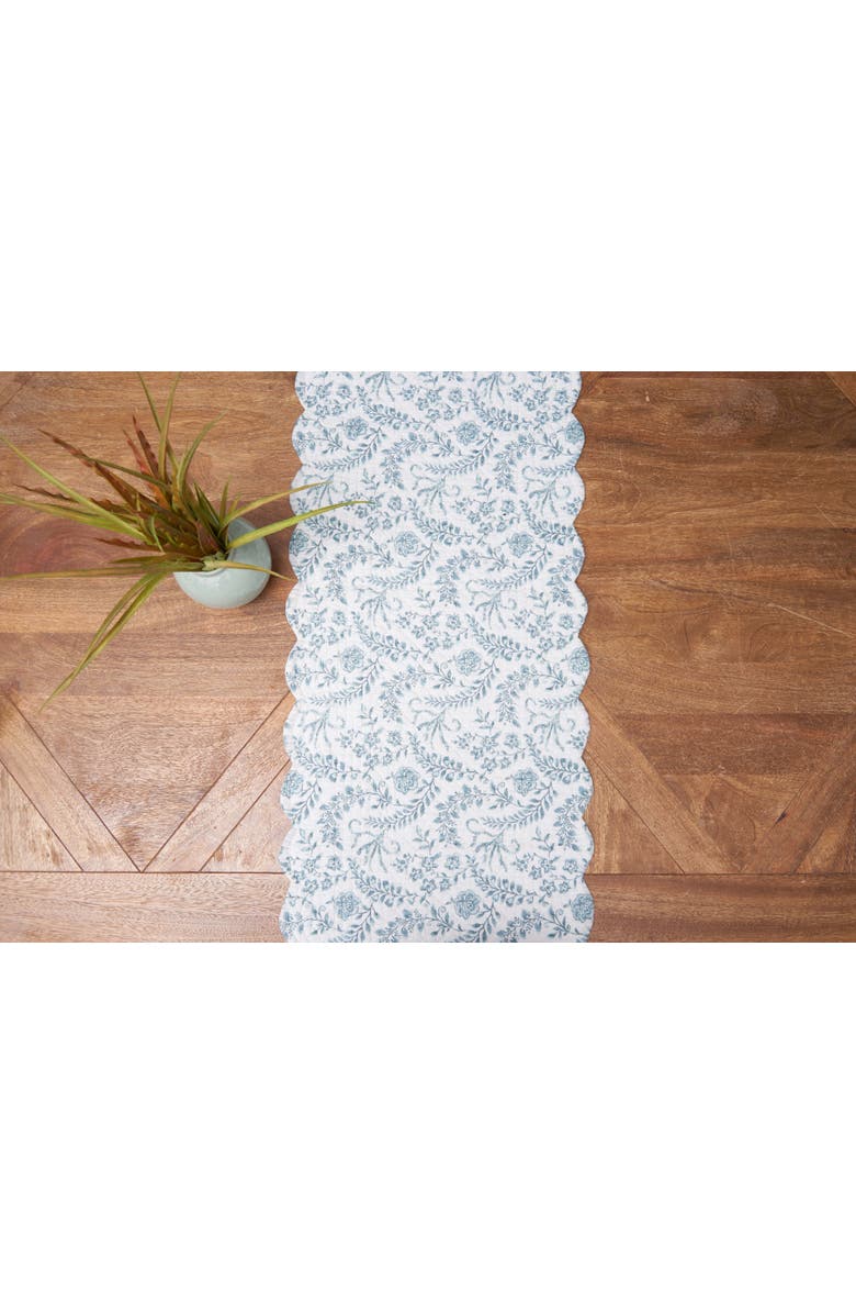 C&F Home Braganza Teal Rectangle Cotton Table Runner 14" x 51" Floral Design All Seasons Kitchen Dining Dinner Table Tablerunner Decor Decoration, Alternate, color, Blue