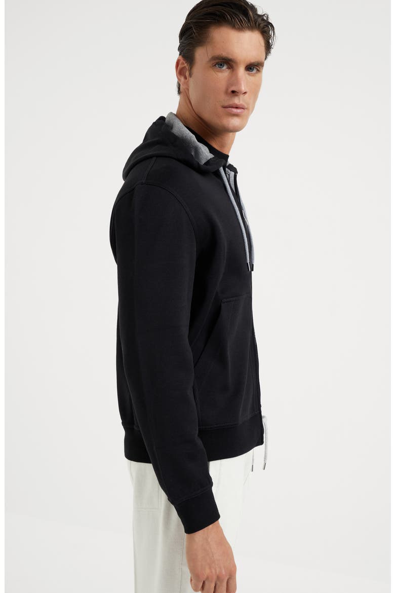 Cotton, cashmere and silk French terry double cloth hooded sweatshirt with zipper, Alternate, color, Black