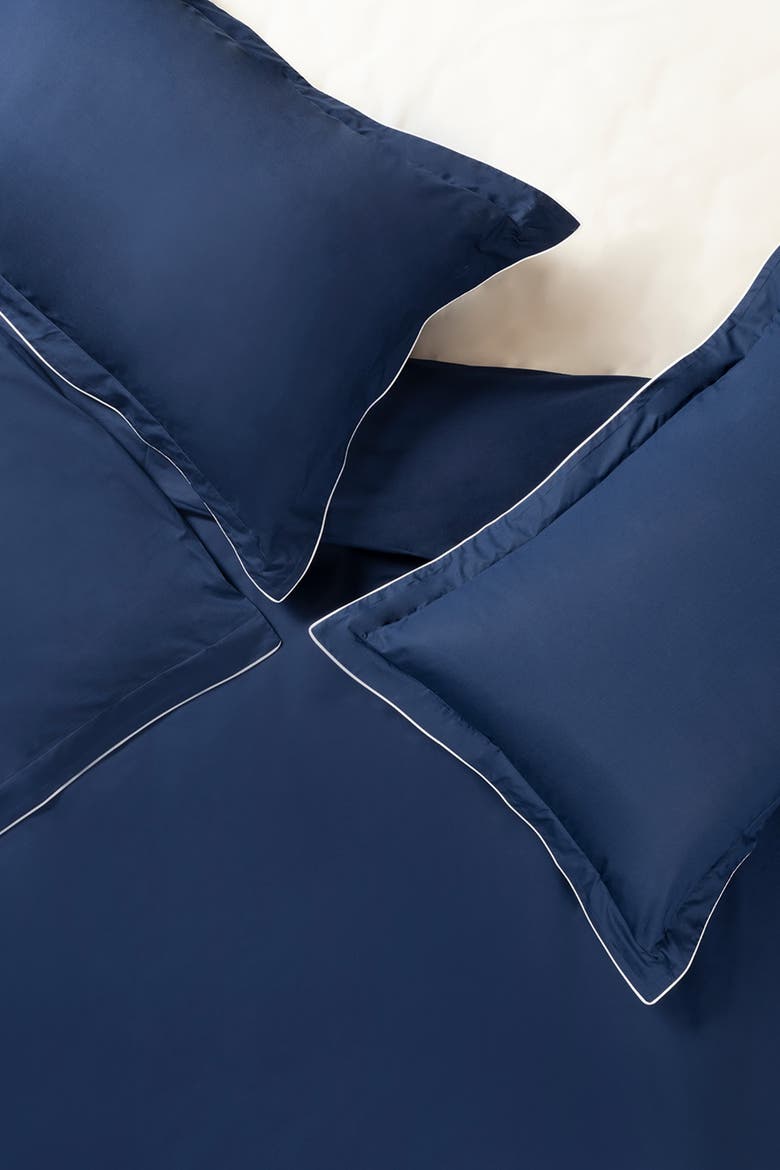 Brito Piping Cotton Percale King Duvet Cover Set, Main, color, Navy