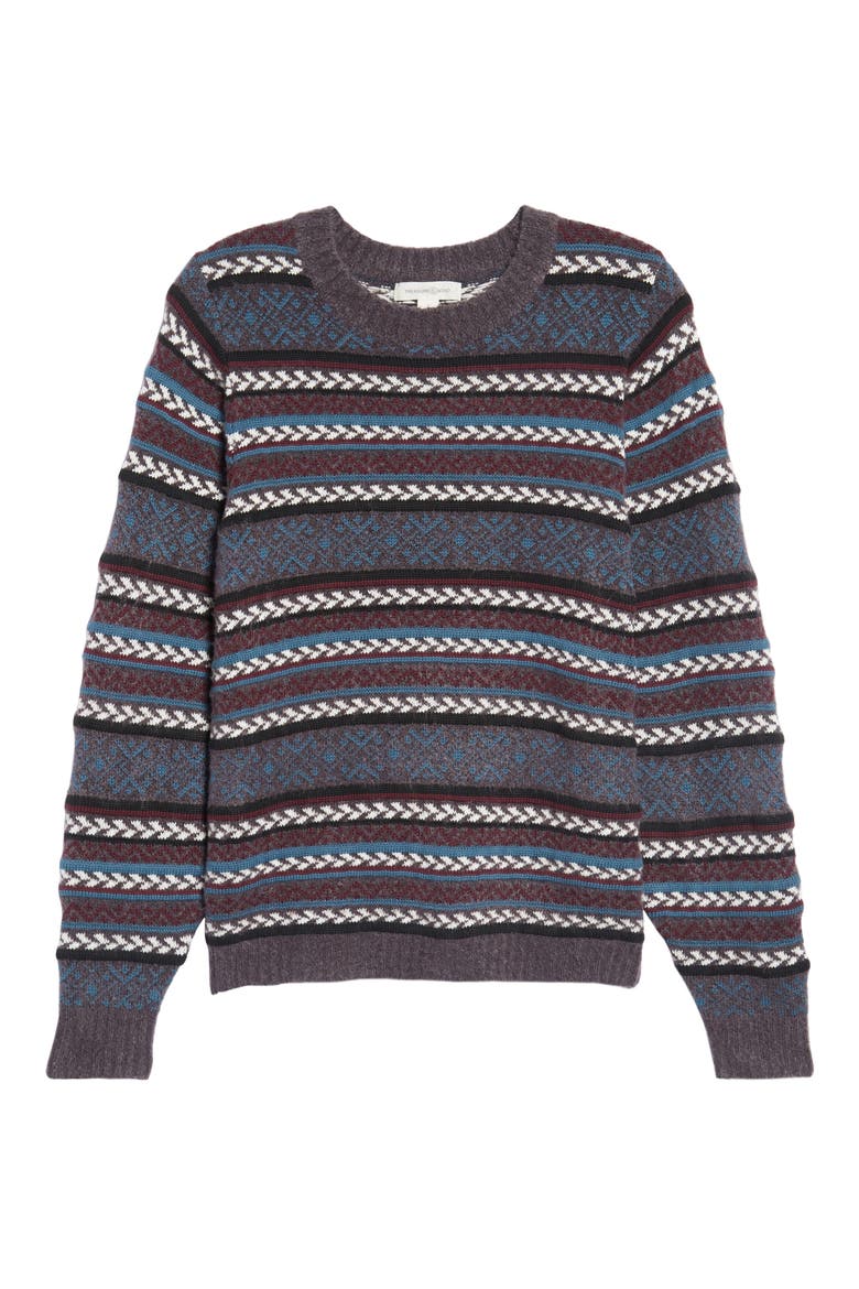 Fair Isle Stripe Sweater, Alternate, color, BURGUNDY FIG STRIPED FAIRISLE