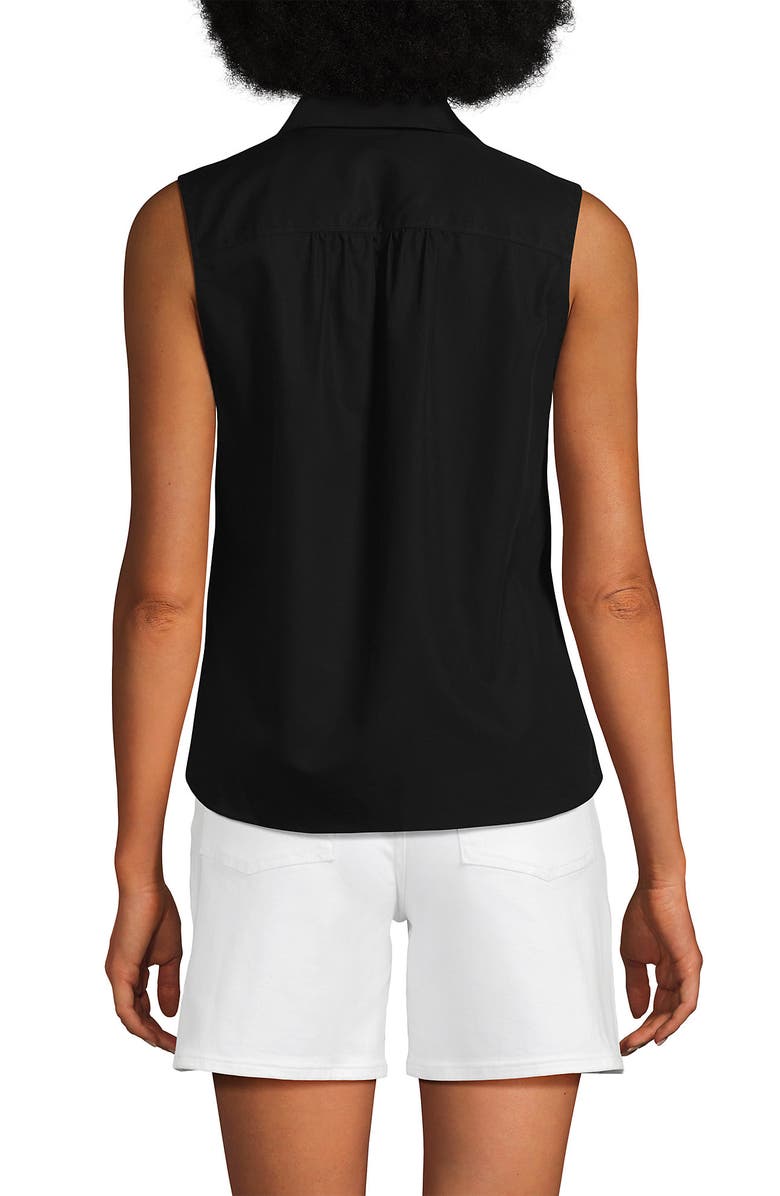 Lands' End Sleeveless No Iron Shirt with Lace Inset, Alternate, color, Black