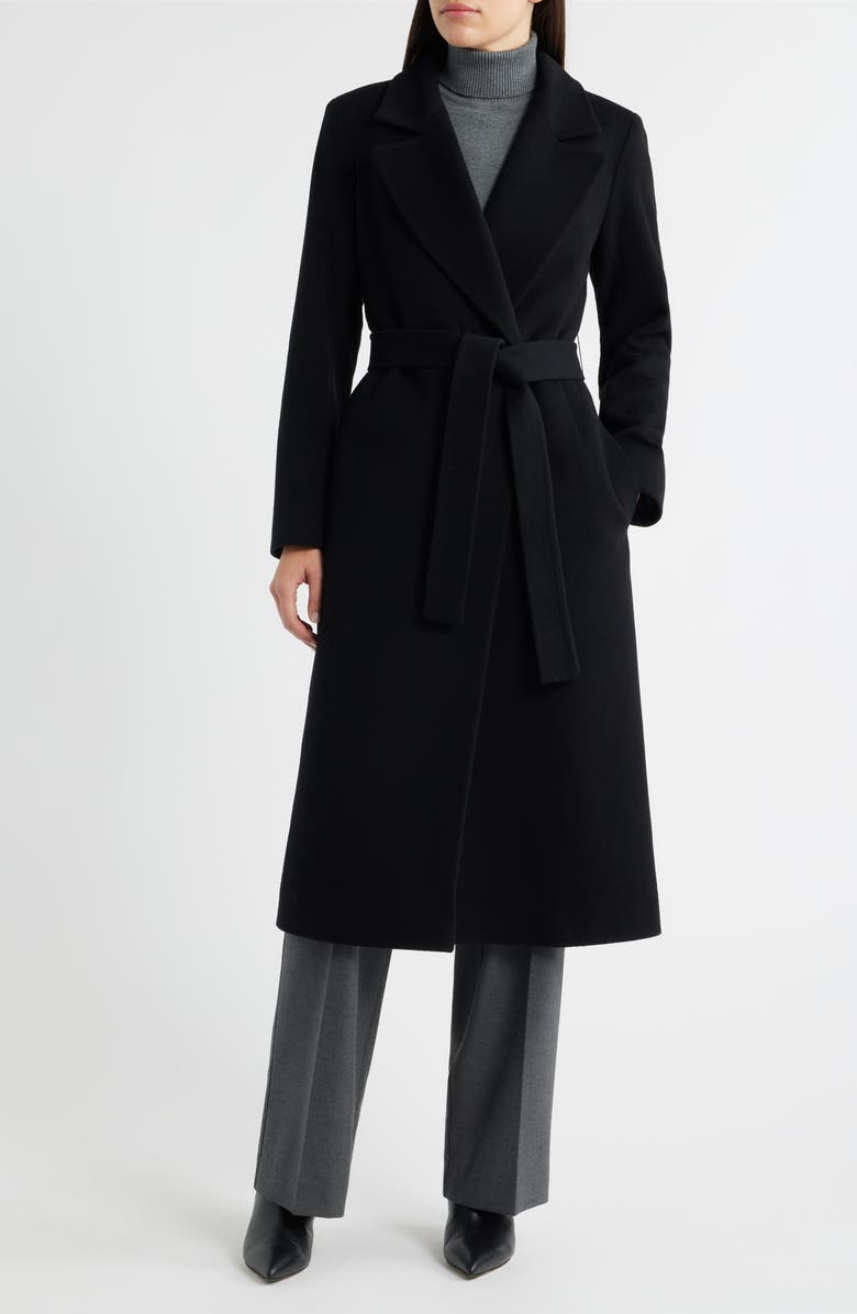 Fleurette Shane Wool Wrap Coat, Main, color, Black