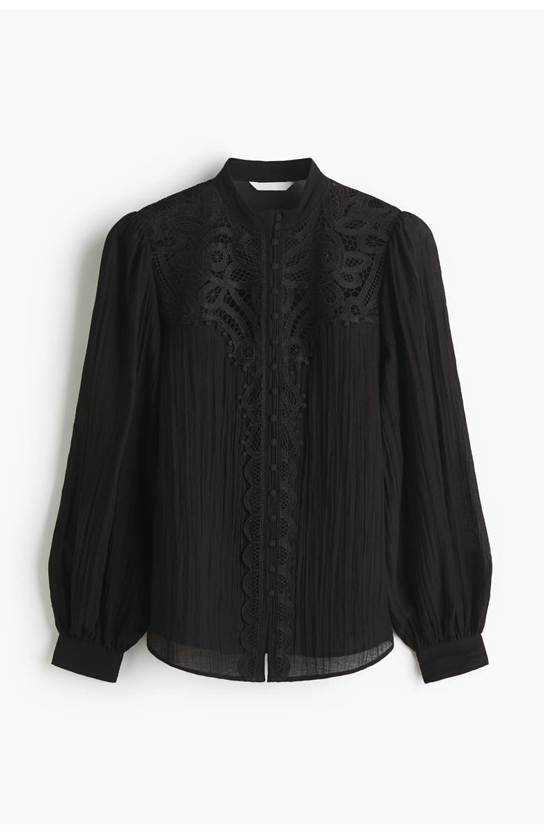 H&M Lace-yoke blouse, Alternate, color, Black