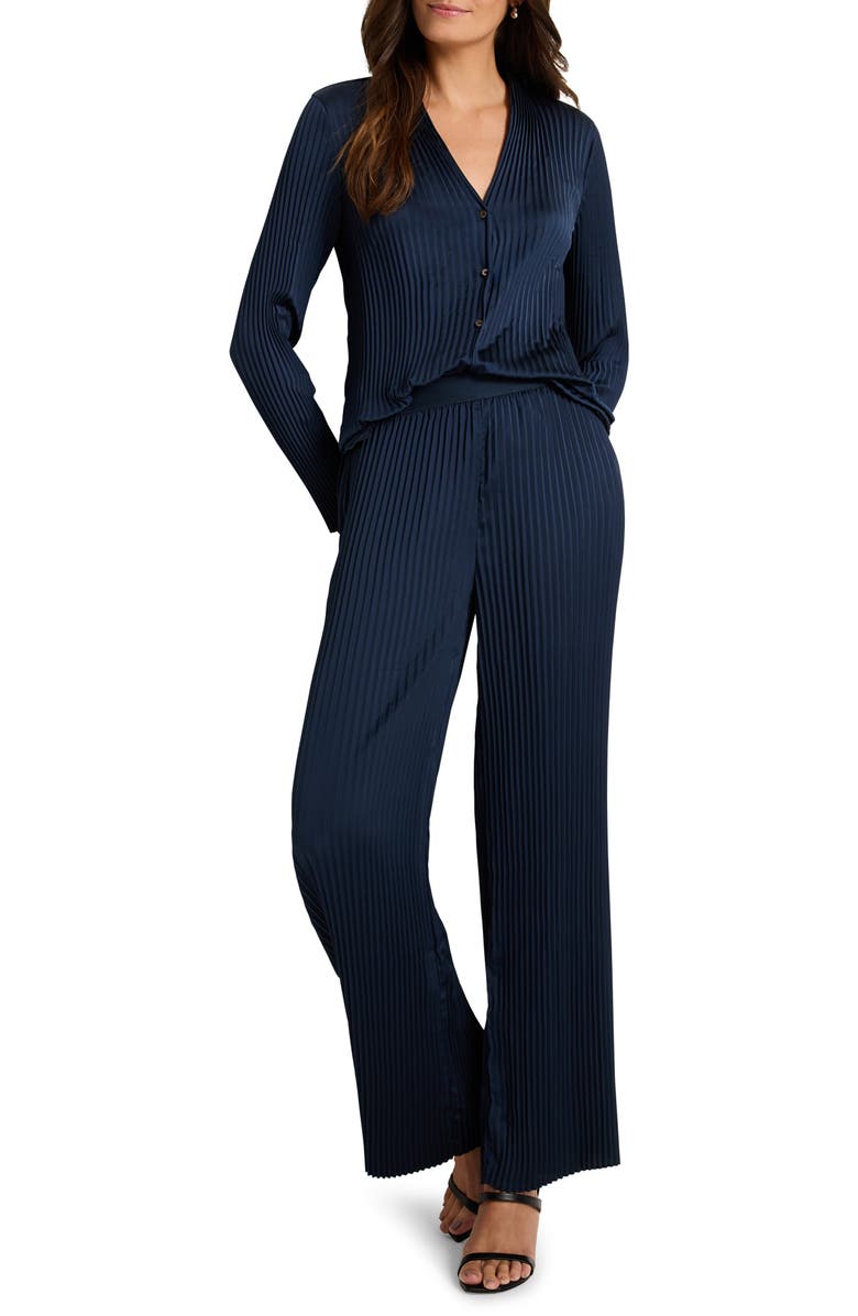 NIC+ZOE Crinkle Plissé Crepe Wide Leg Pants, Alternate, color, Dark Indigo