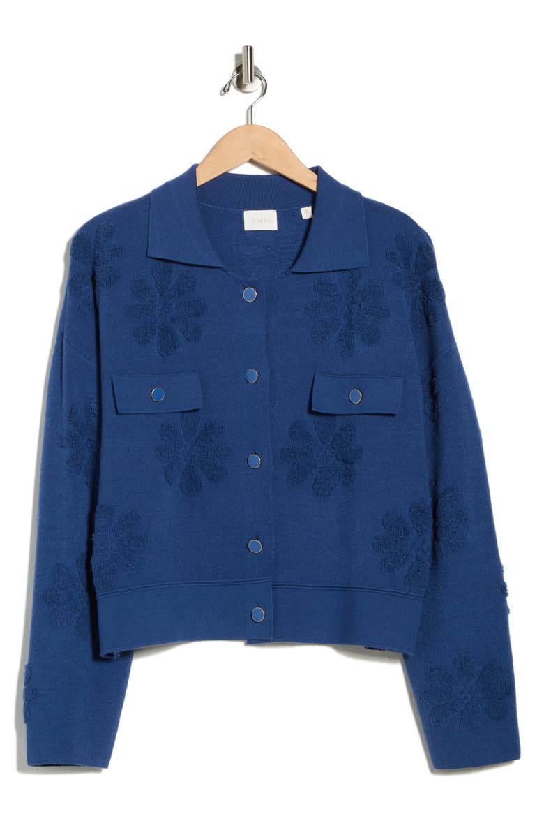 CYRUS Floral Textured Sweater Jacket, Alternate, color, Seaport Heather