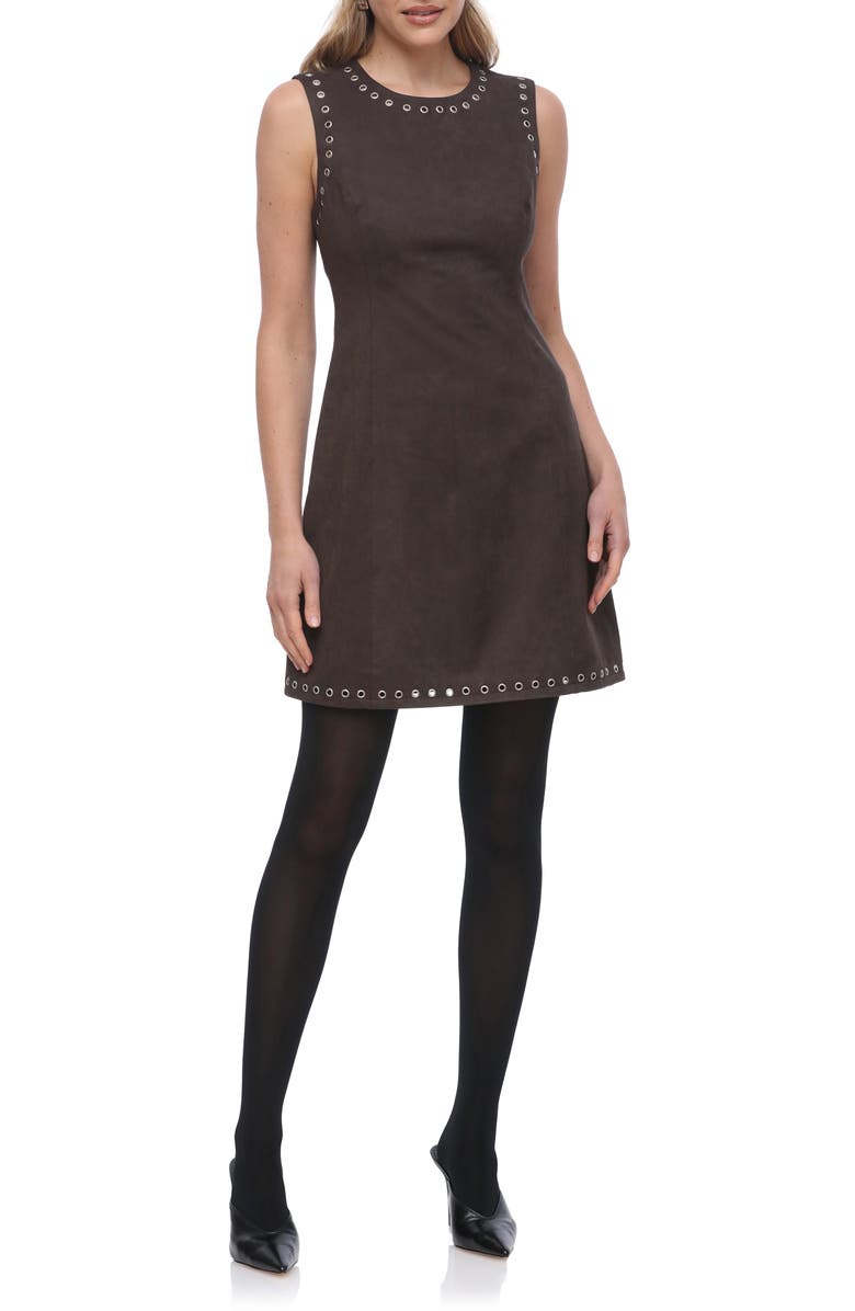 Bagatelle Grommet Sleeveless Faux Suede A-Line Dress, Main, color, Slate