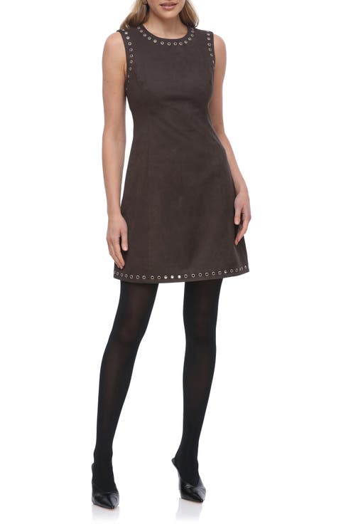 Grommet Sleeveless Faux Suede A-Line Dress