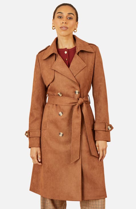 Faux Suede Trench Coat