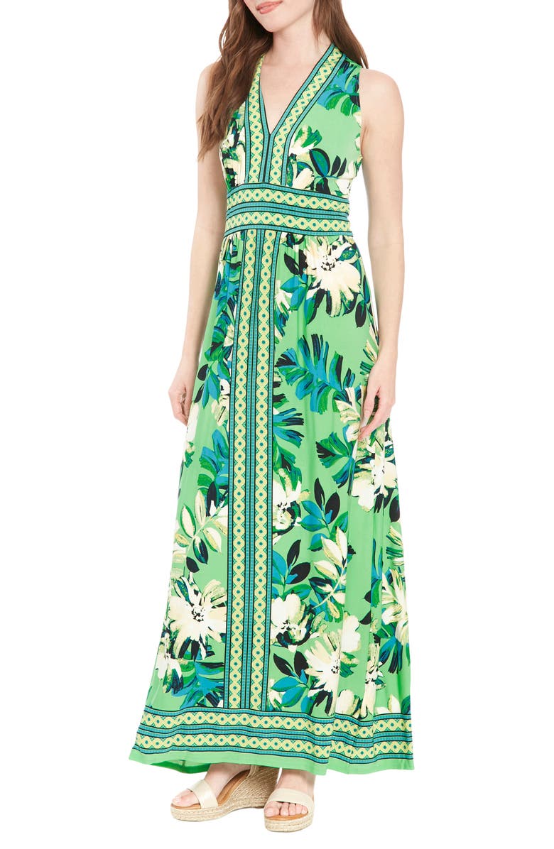 London Times Floral V-Neck Sleeveless Maxi Dress, Alternate, color, 