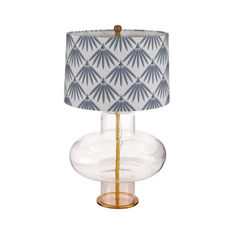 Glass & Linen Table Lamp with Metal Band Base