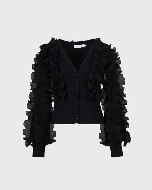 Anne Fontaine Women's  Ciline Black Long Sleeve Ruffle Cardigan 
