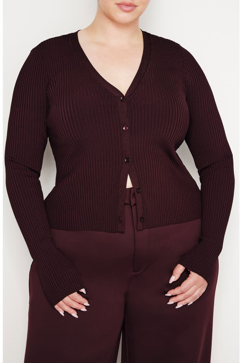 Shine Rib Cardigan, Alternate, color, MALBEC003