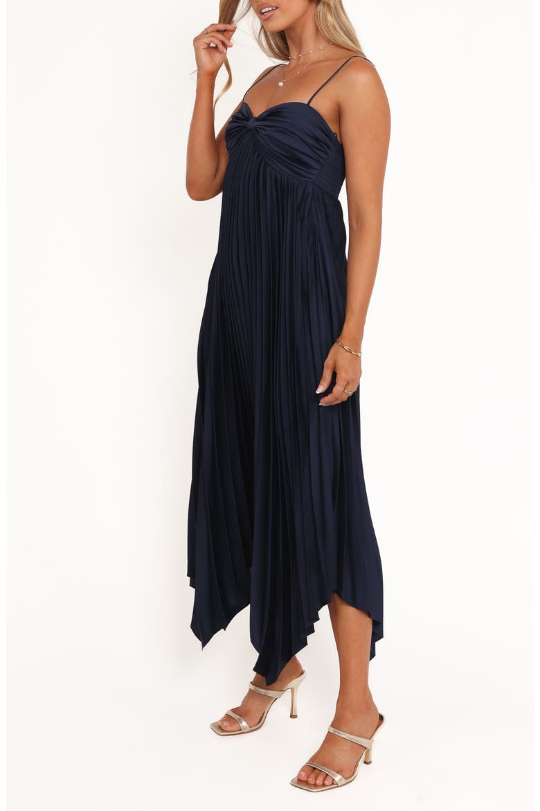 Vikki Pleated Sleeveless Satin Maxi Dress, Alternate, color, NAVY