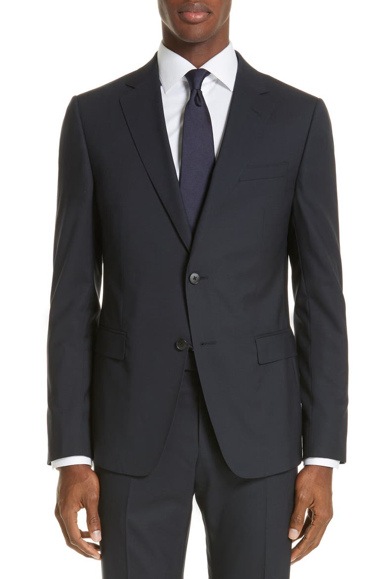Trim Fit Solid Wool Travel Suit, Alternate, color, NAVY