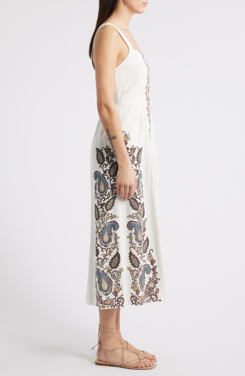 Cleobella Jolene Placement Print Cotton & Linen Midi Sundress, Alternate, color, Veneto Paisley Print