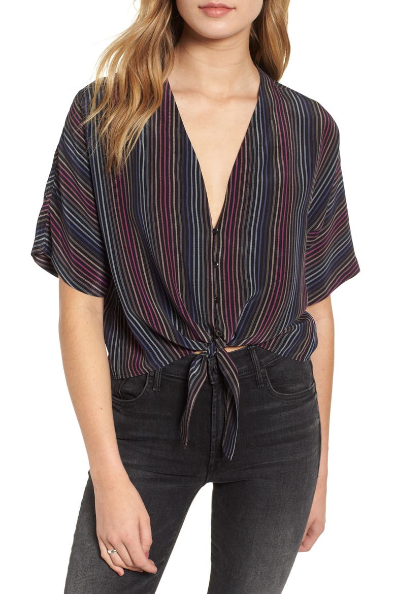 Thea Tie Waist Blouse, Main, color, RAINBOW STRIPE