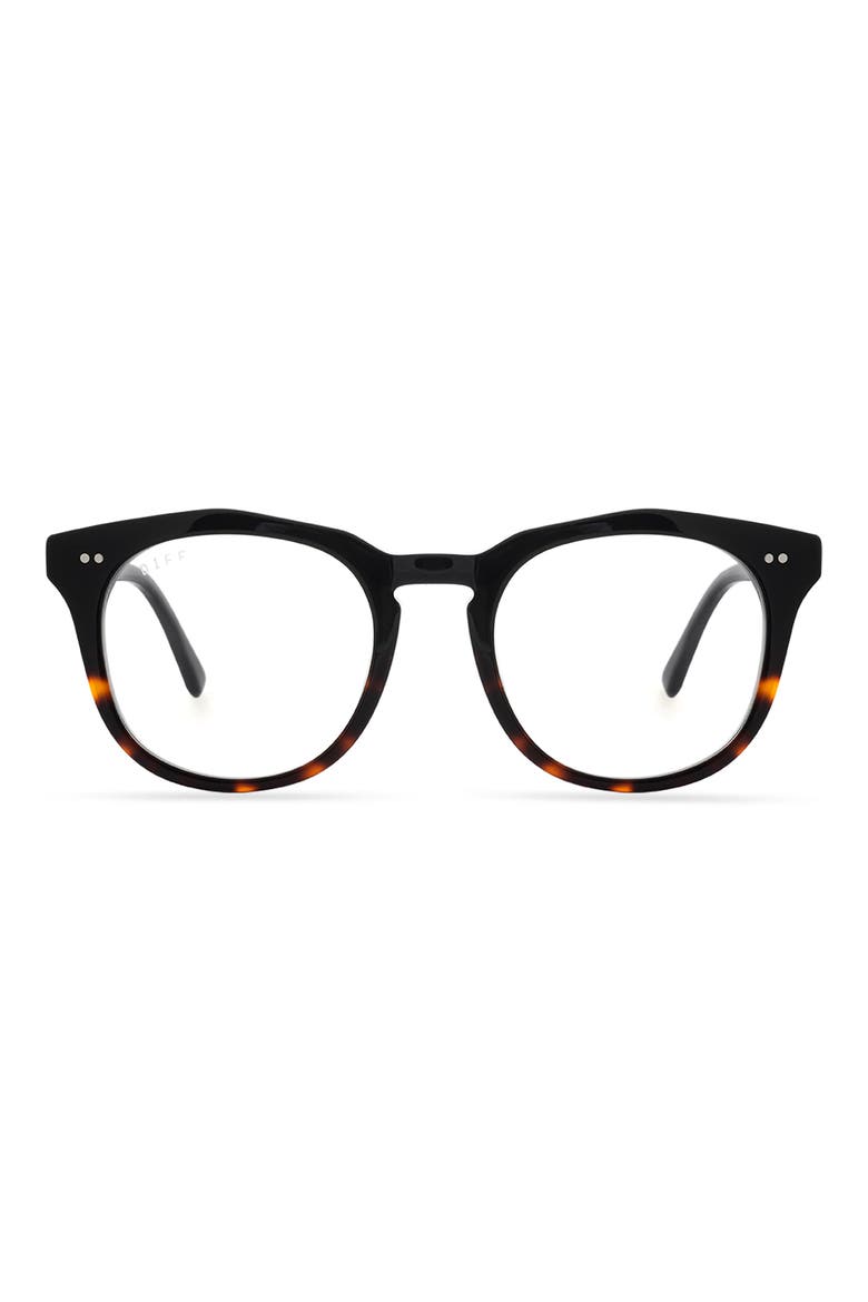 49mm Round Blue Light Filtering Glasses, Main, color, BLACK / TORTOISE/ CLEAR
