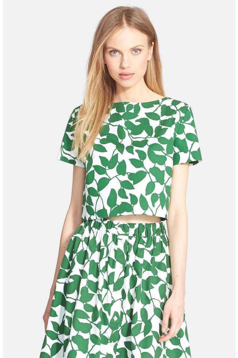 'garden leaves' stretch cotton crop top, Main, color, LUCKY GREEN