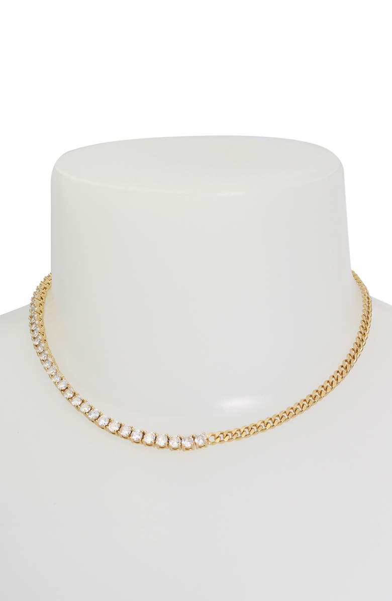 AllSaints Crystal & Curb Chain Necklace, Alternate, color, Crystal/ Gold