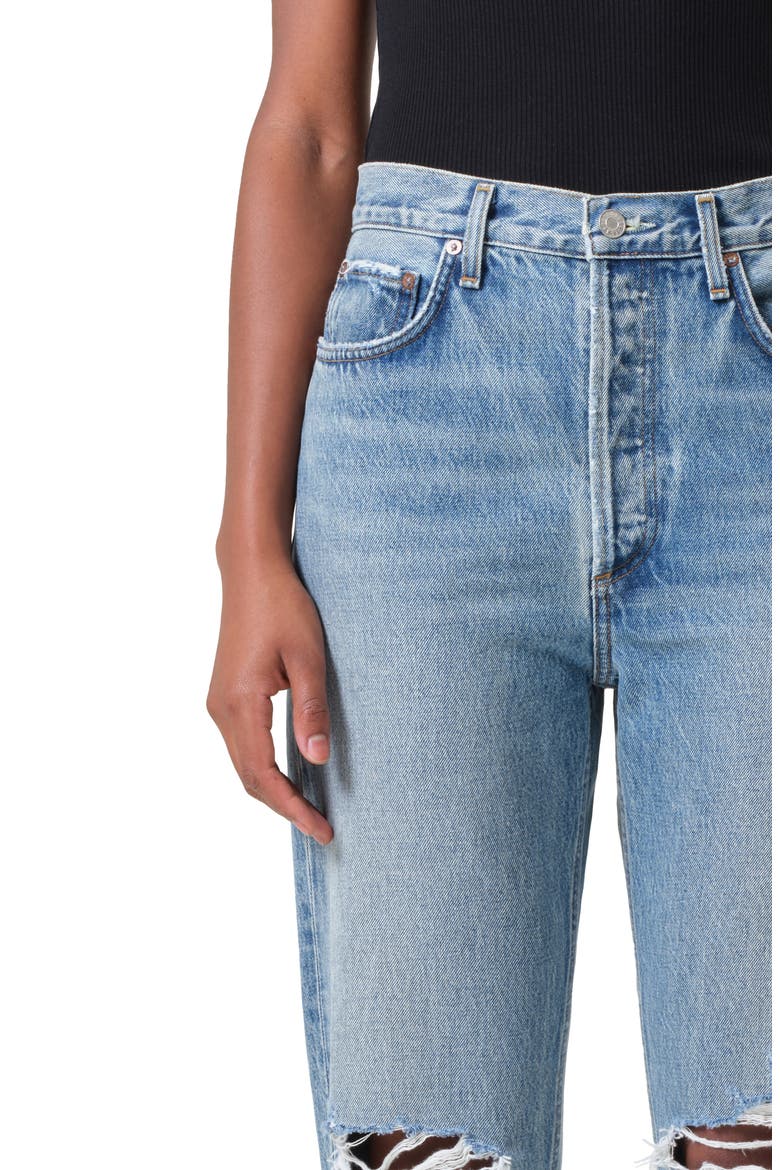 '90s Pinch Waist Ripped High Waist Straight Leg Jeans, Alternate, color, BACKDROP