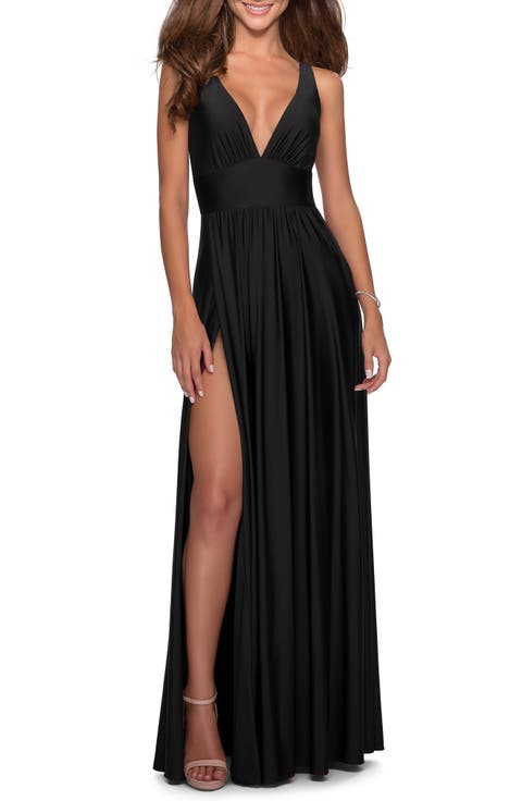 Empire Waist Gown with Deep V Neckline
