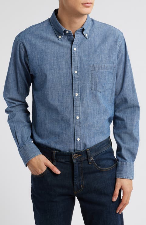 Tamworth Cotton Stretch Chambray Button-Down Shirt