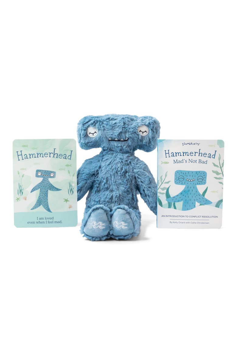Hammerhead Shark Stuffed Animal & 'Hammerhead' Board Book, Main, color, BLUE