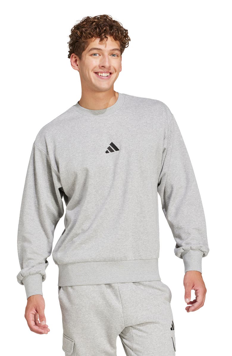 adidas Essentials French Terry Crewneck Sweatshirt, Alternate, color, Mgreyh/Bla