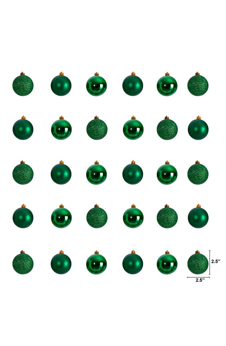 NEARLY NATURAL Holiday Christmas 30 Count Green 2.5-in Shatterproof Ornament Set, Alternate, color, Green