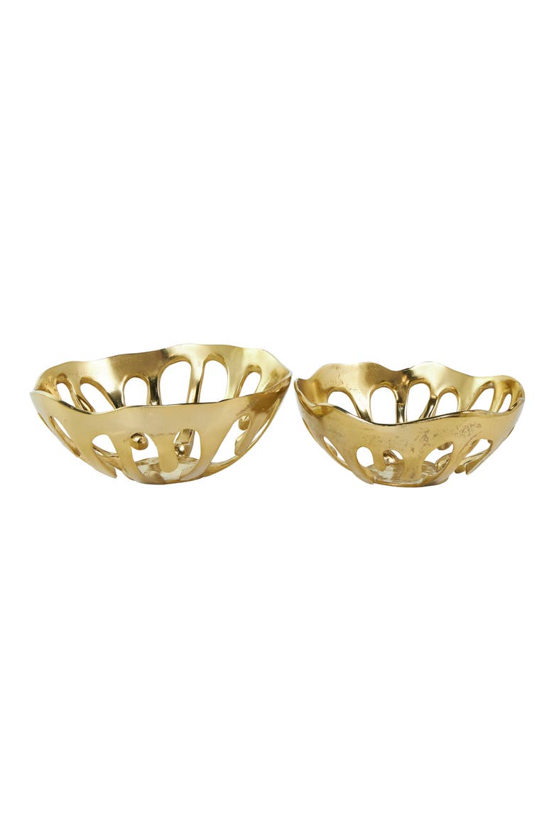 Set of Two Gold Aluminium Decorative Bowls, Alternate, color, GOLD