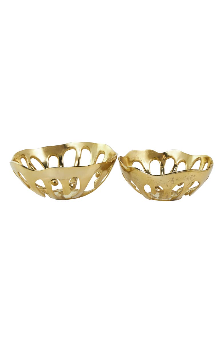 VIVIAN LUNE HOME Set of Two Gold Aluminium Decorative Bowls, Alternate, color, Gold